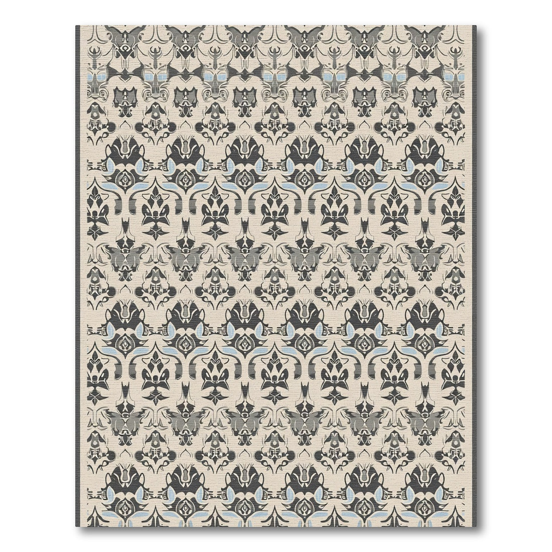 Neutral Gray Black Damask Floral Rug