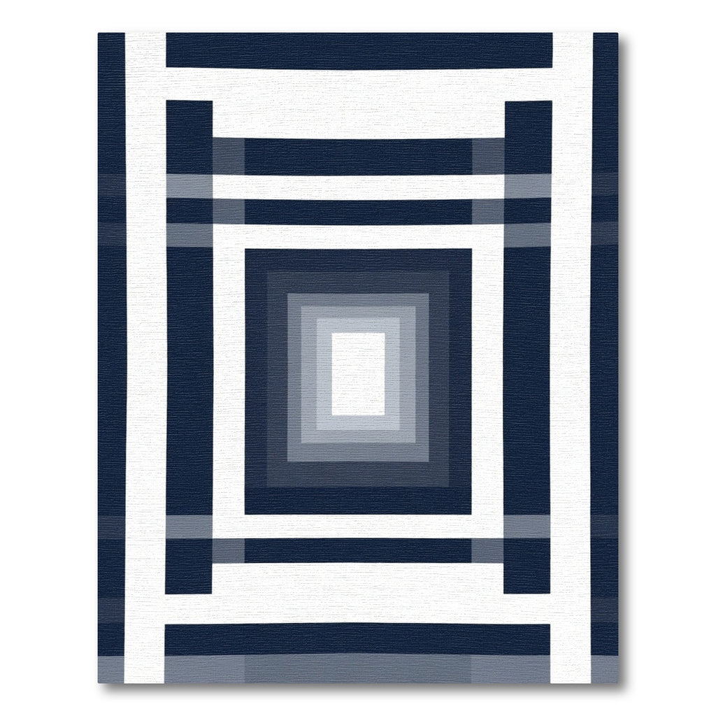 Navy White Geometric Concentric Squares Rug