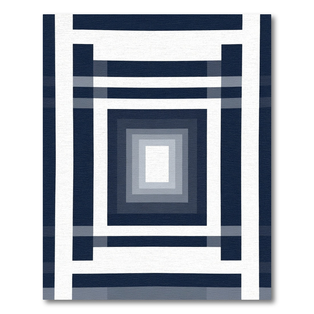 Navy White Geometric Concentric Squares Rug