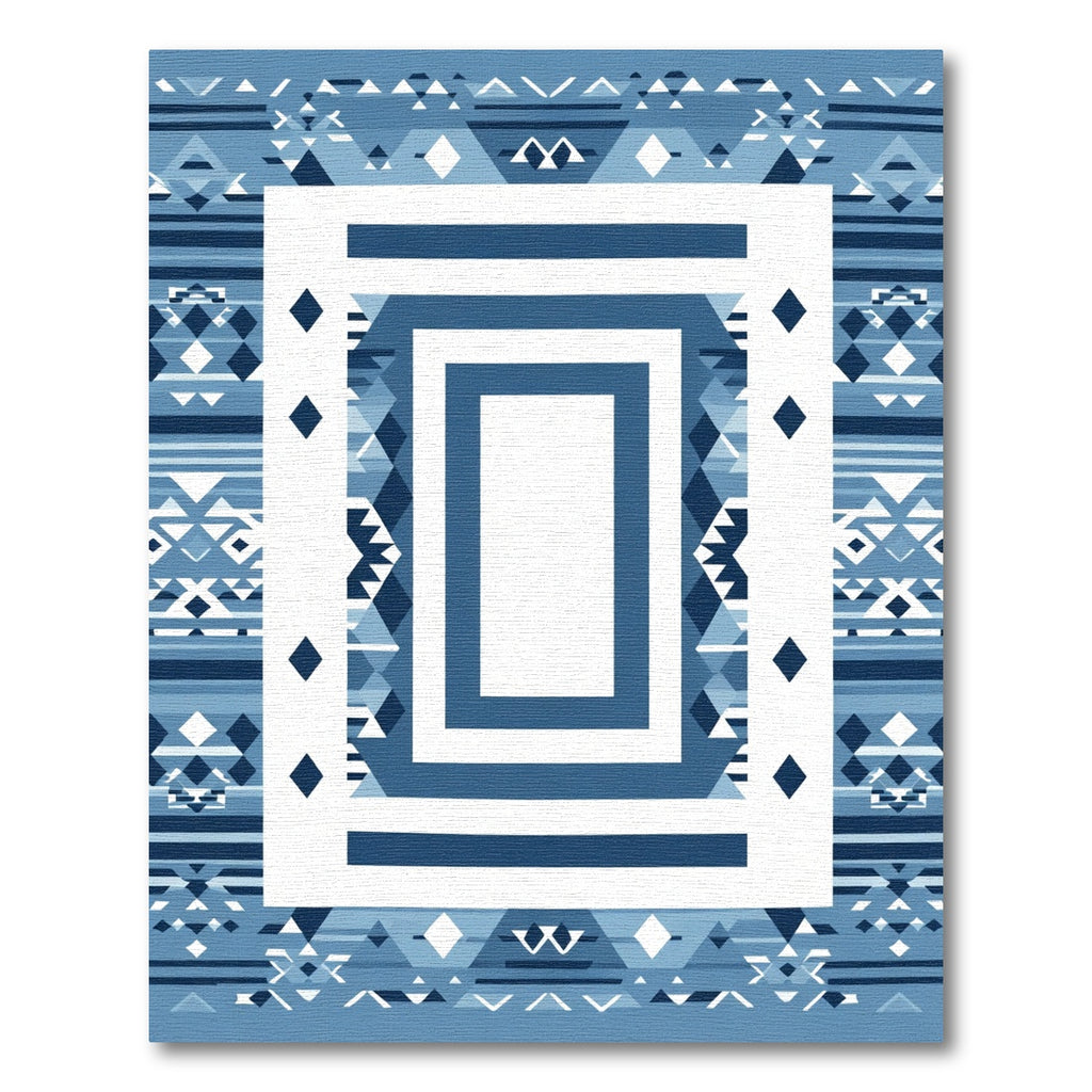Geometric Blue and White Layered Rug