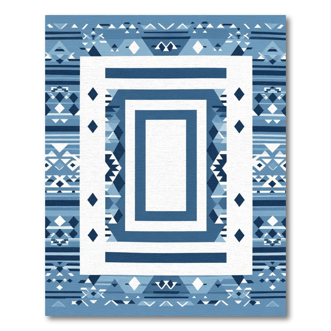 Geometric Blue and White Layered Rug