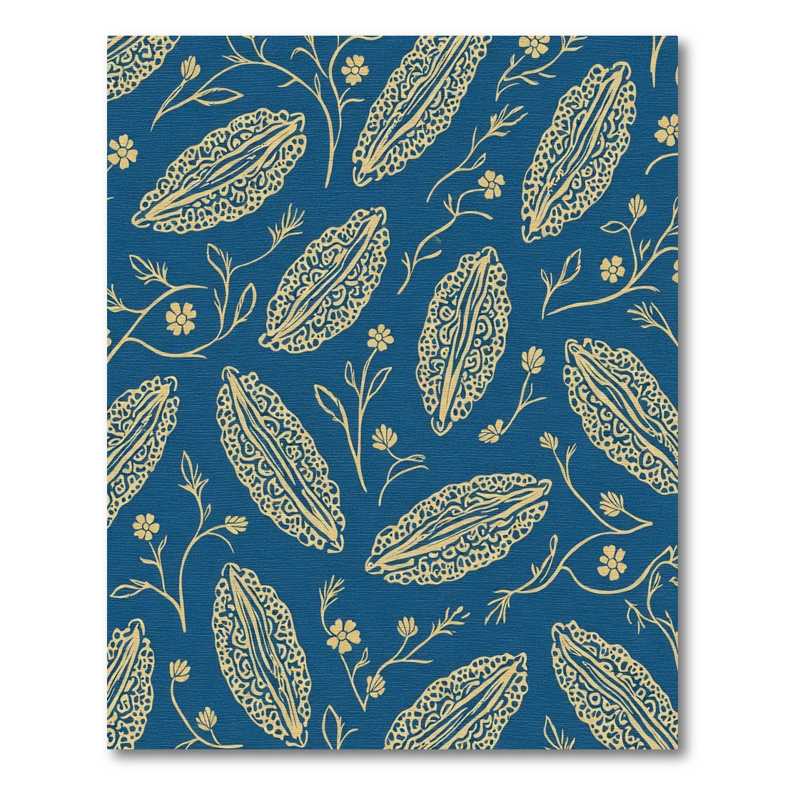 Midnight Blue Golden Floral Seed Pod Rug