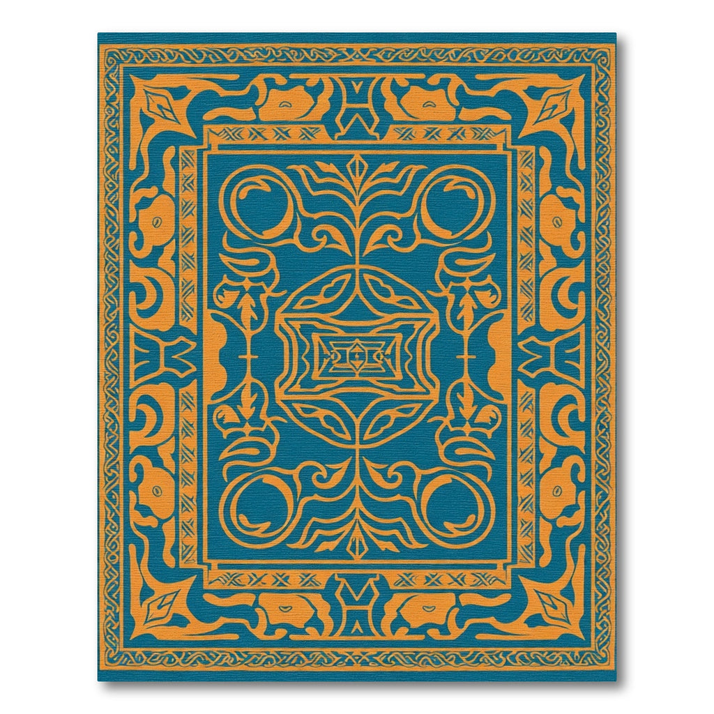 Teal Orange Ornamental Scroll Medallion Rug