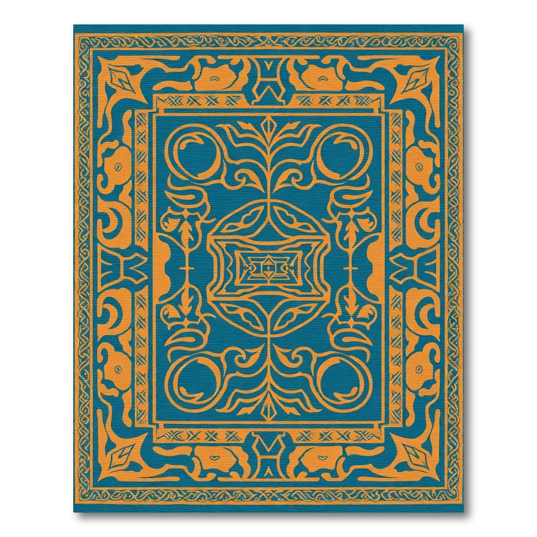 Teal Orange Ornamental Scroll Medallion Rug