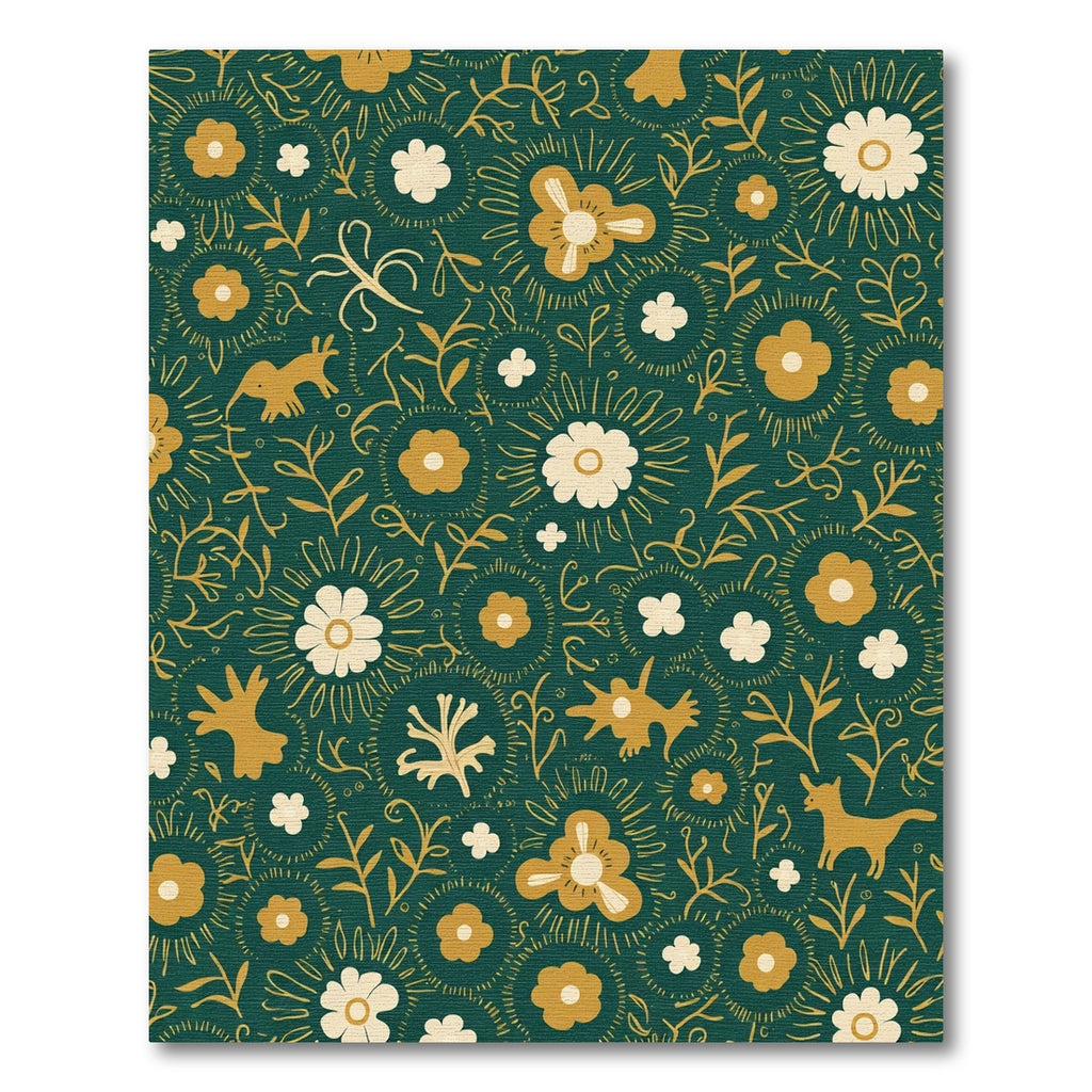 Whimsical Golden Animals Floral Meadow Rug