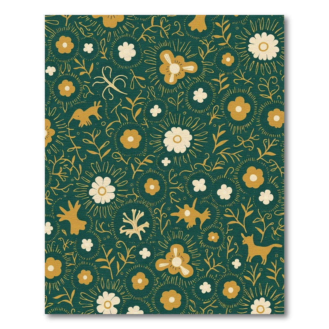 Whimsical Golden Animals Floral Meadow Rug