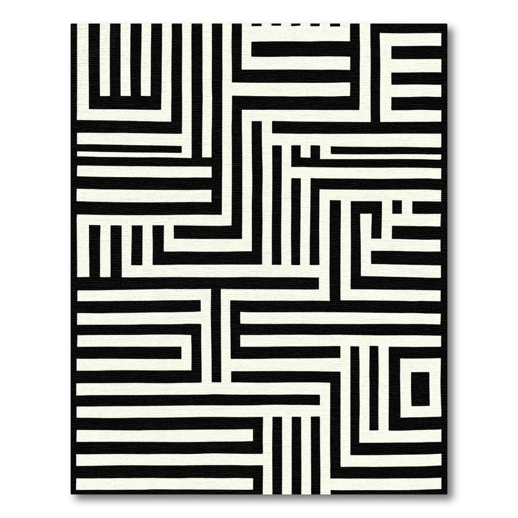 Black Cream Interlocking Geometric Lines Rug