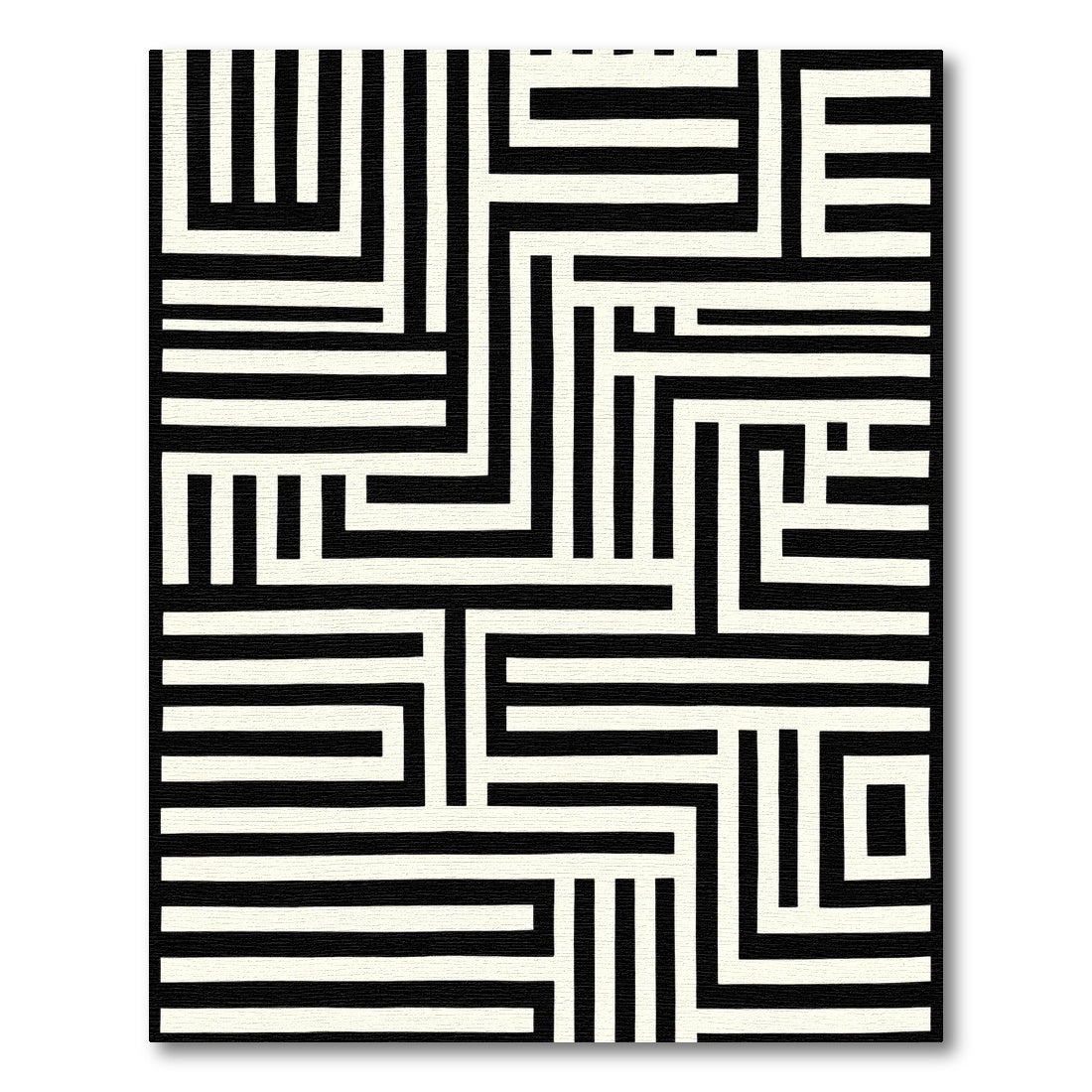 Black Cream Interlocking Geometric Lines Rug