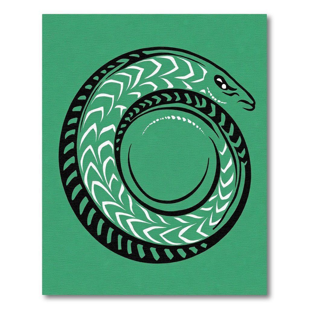 Green Serpent Swirl Tribal Art Rug