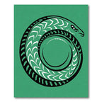Green Serpent Swirl Tribal Art Rug