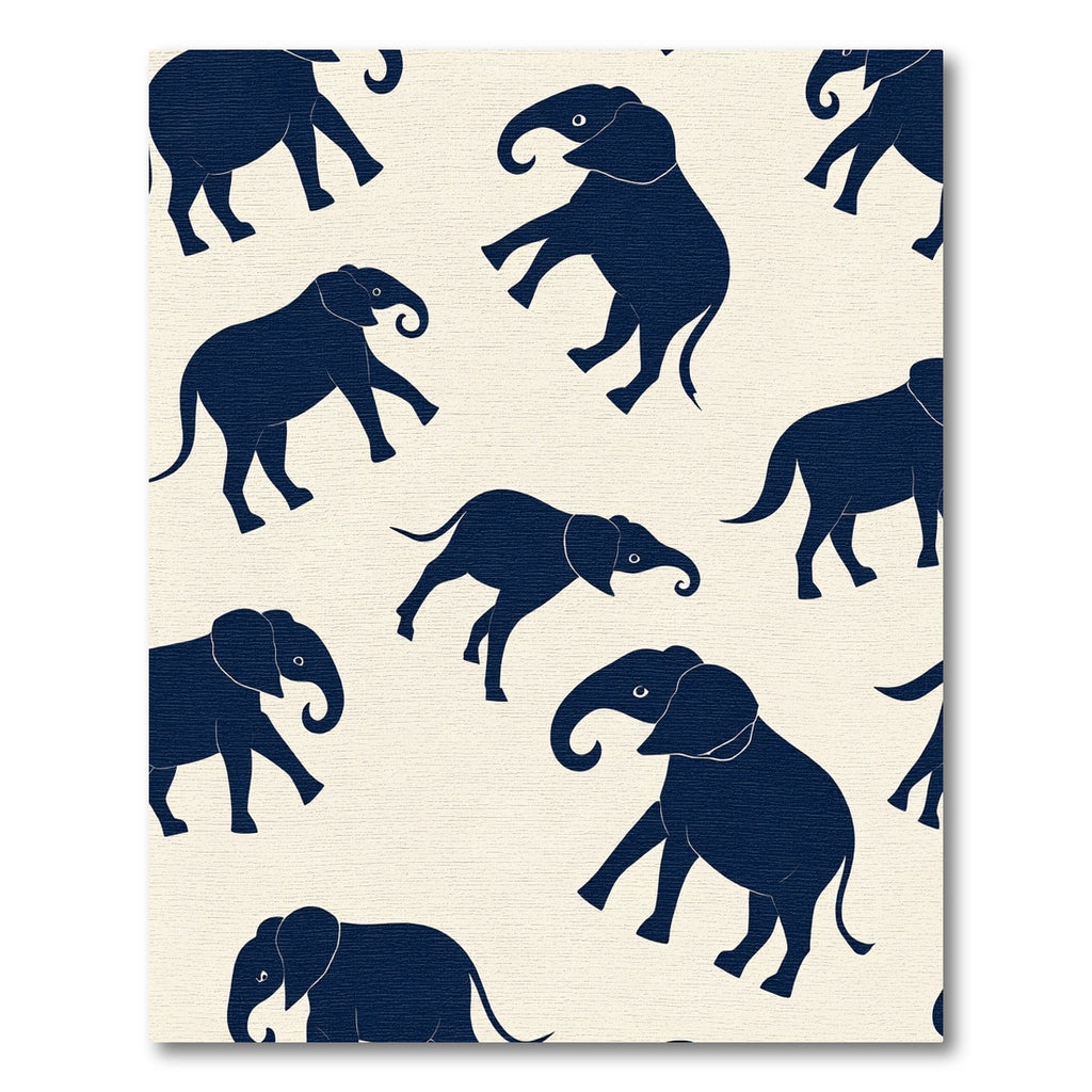 Navy Blue Elephant Silhouette Repeat Rug