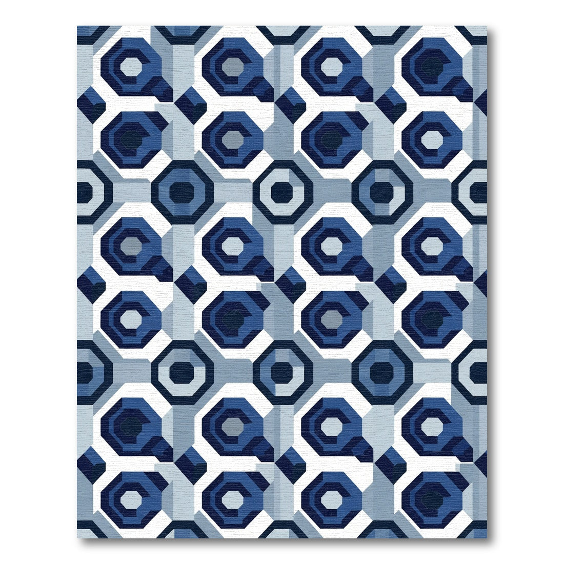 Geometric Octagon Mosaic Blue Rug
