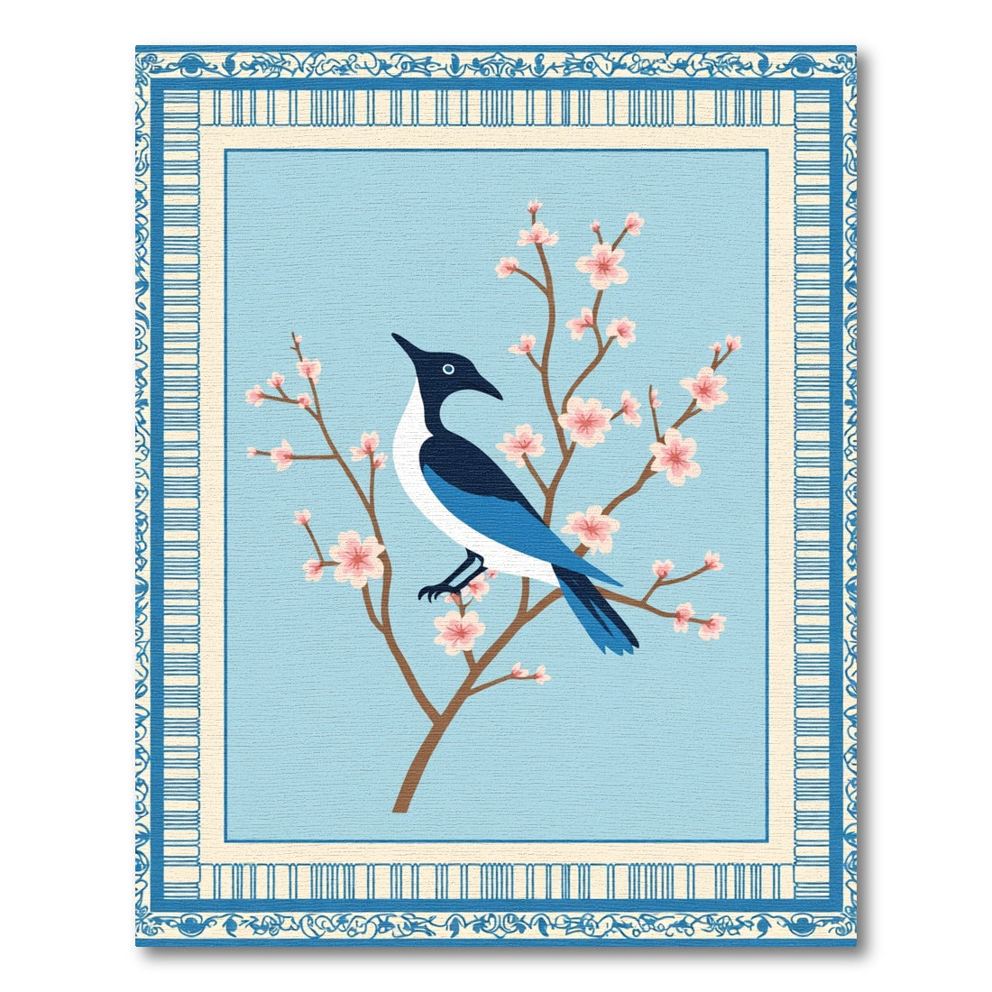 Blue Bird Cherry Blossom Scene Rug