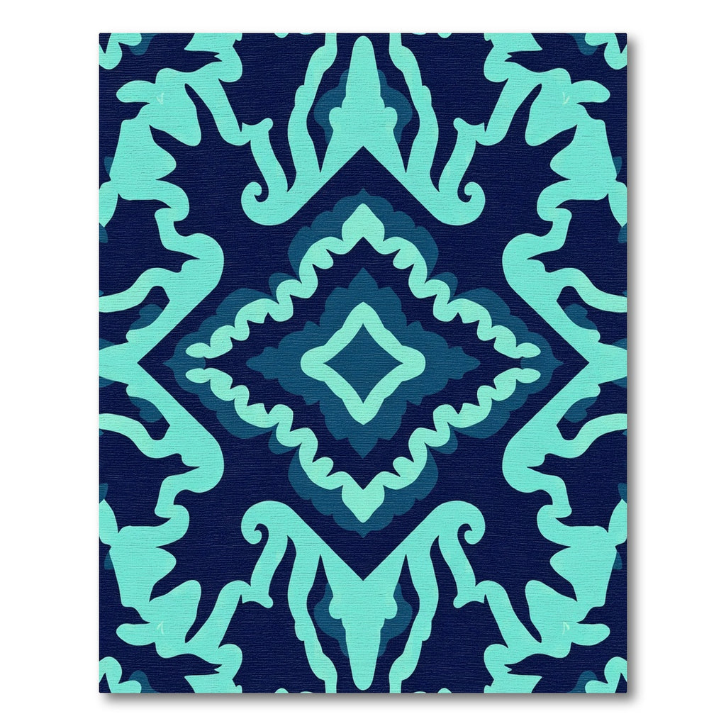 Navy Teal Abstract Diamond Ornament Rug