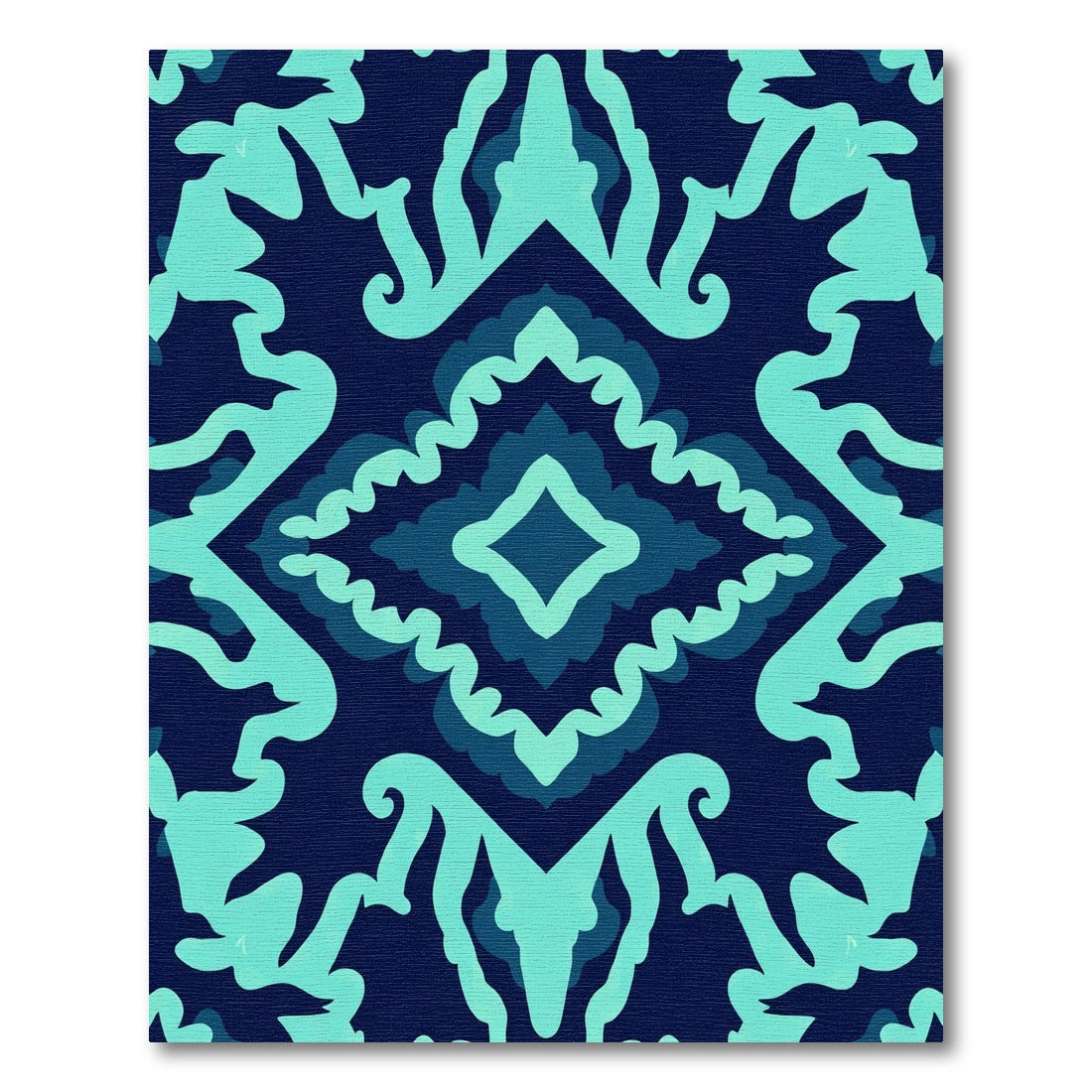 Navy Teal Abstract Diamond Ornament Rug