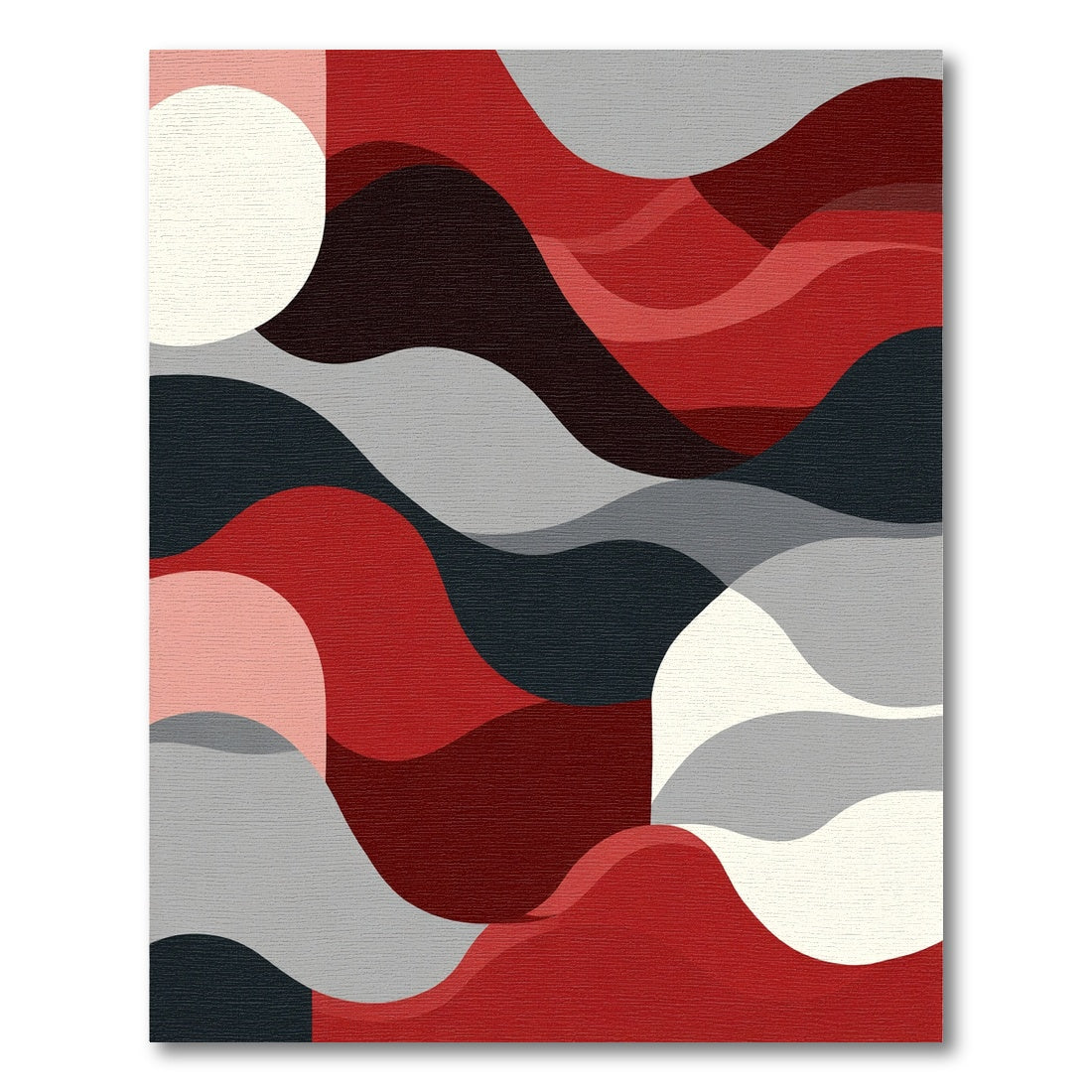 Crimson Black Gray Cream Abstract Waves Rug