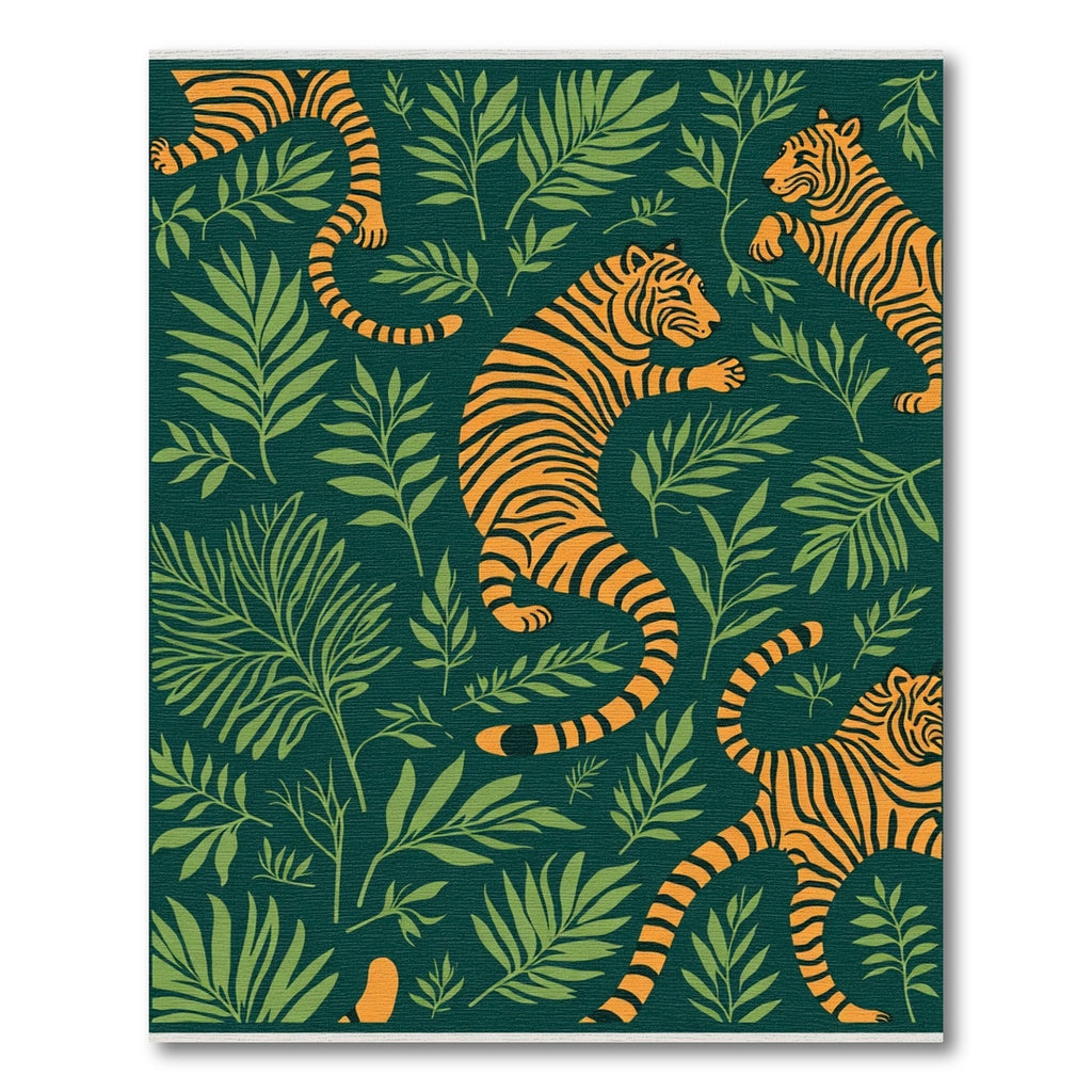 Bold Orange Tiger Jungle Leaves Rug