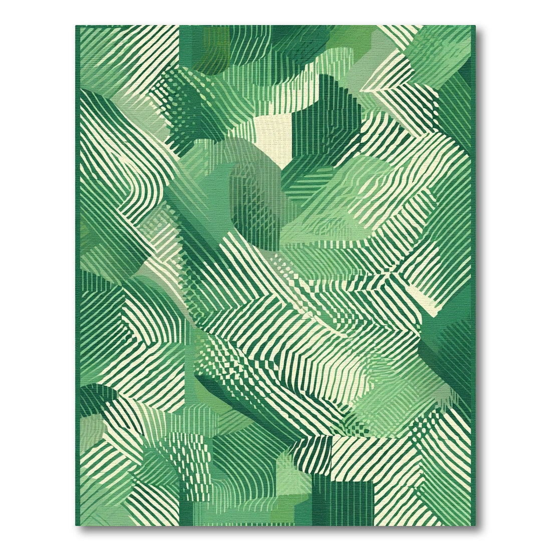 Emerald Green Abstract Line Art Rug