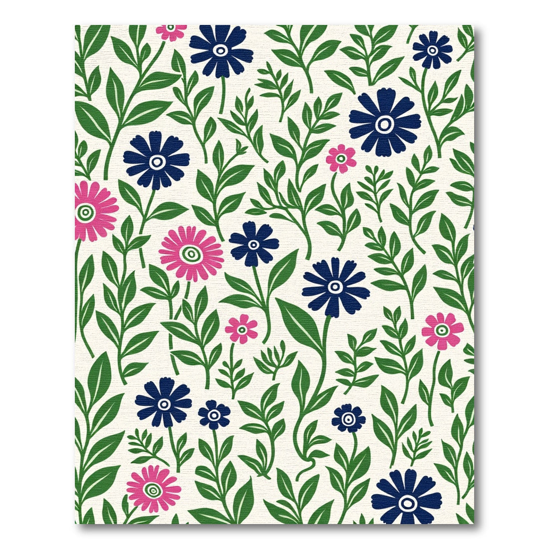 Pink Navy Blue Floral Foliage Rug