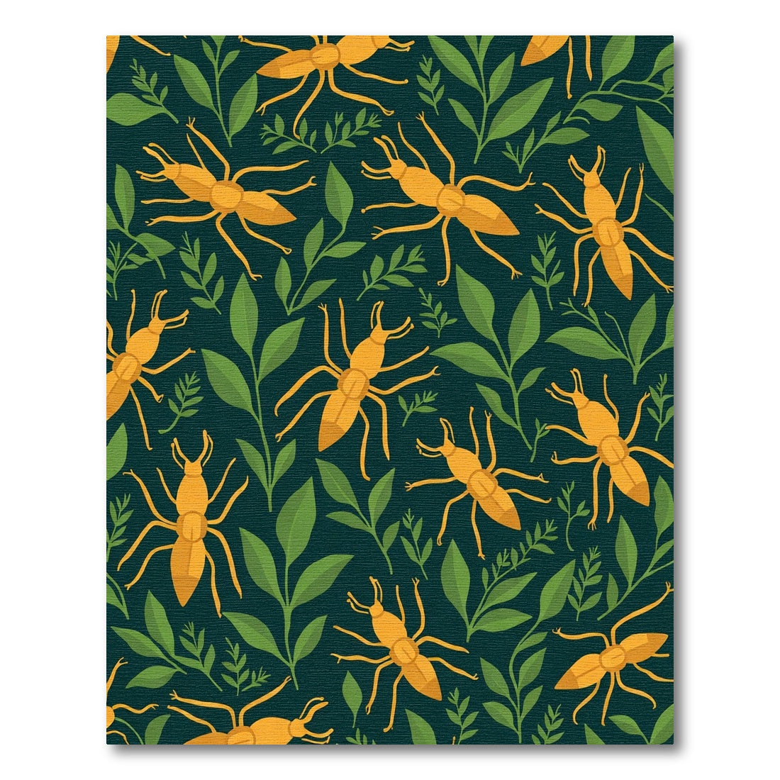 Golden Insect Green Leaf Whimsical Rug