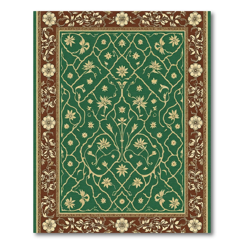Verdant Floral Lattice Border Art Rug