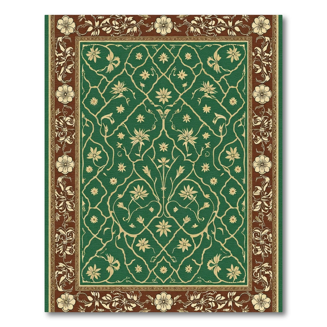 Verdant Floral Lattice Border Art Rug