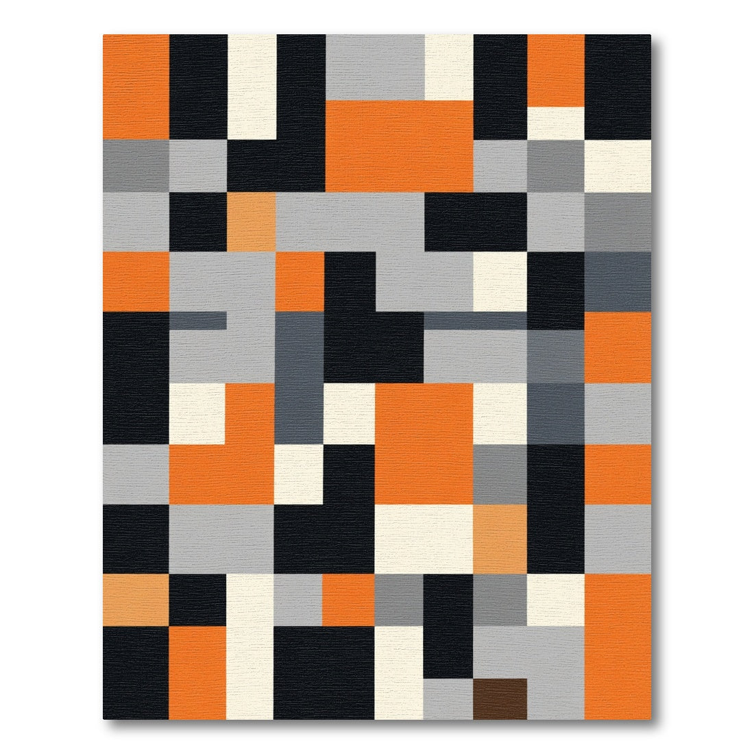 Bold Orange Gray Black Abstract Blocks Rug