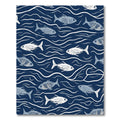 Marine Blue Fish School Waves Rug
