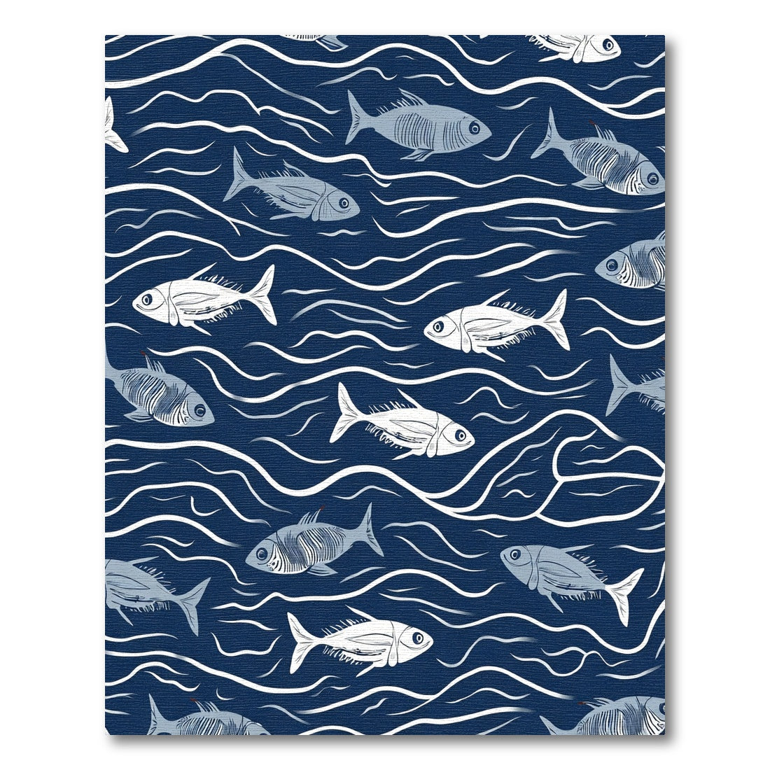 Marine Blue Fish School Waves Rug