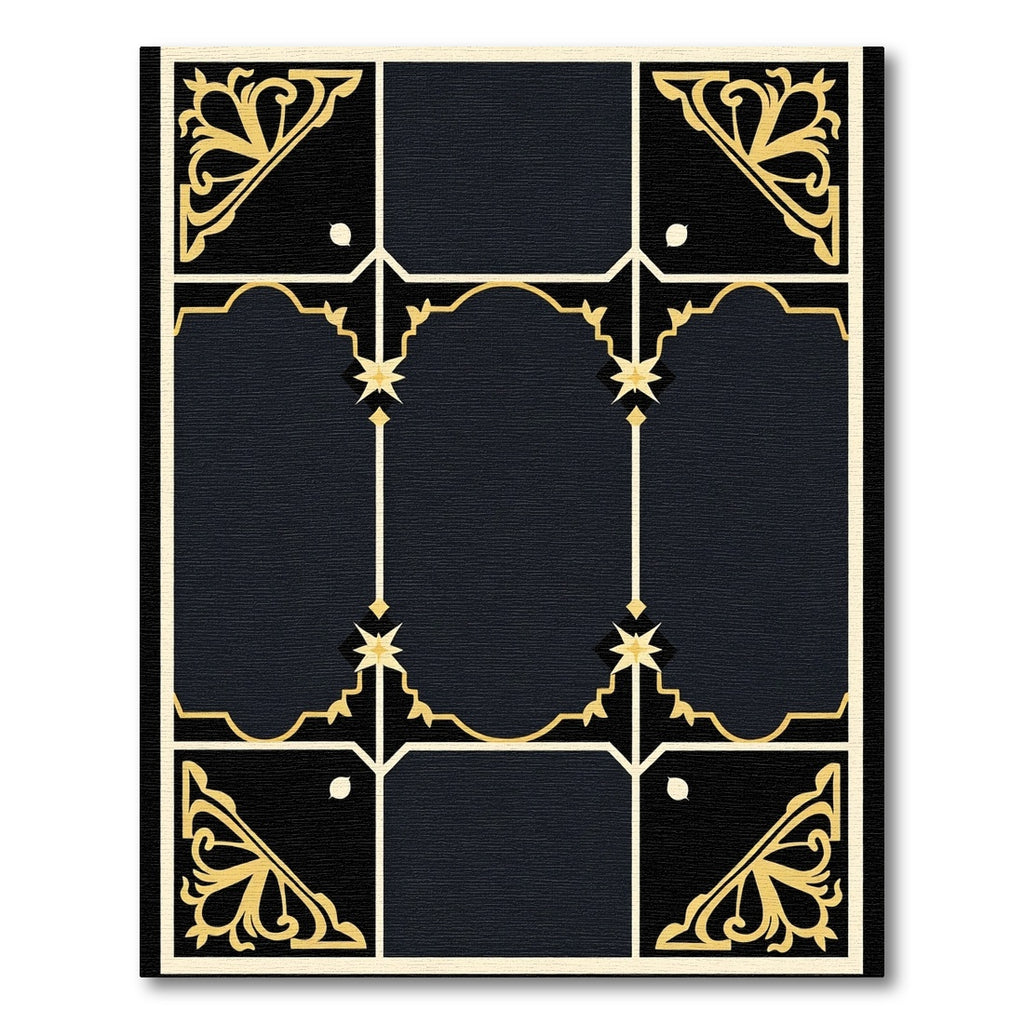 Ornate Black and Gold Arabesque Rug