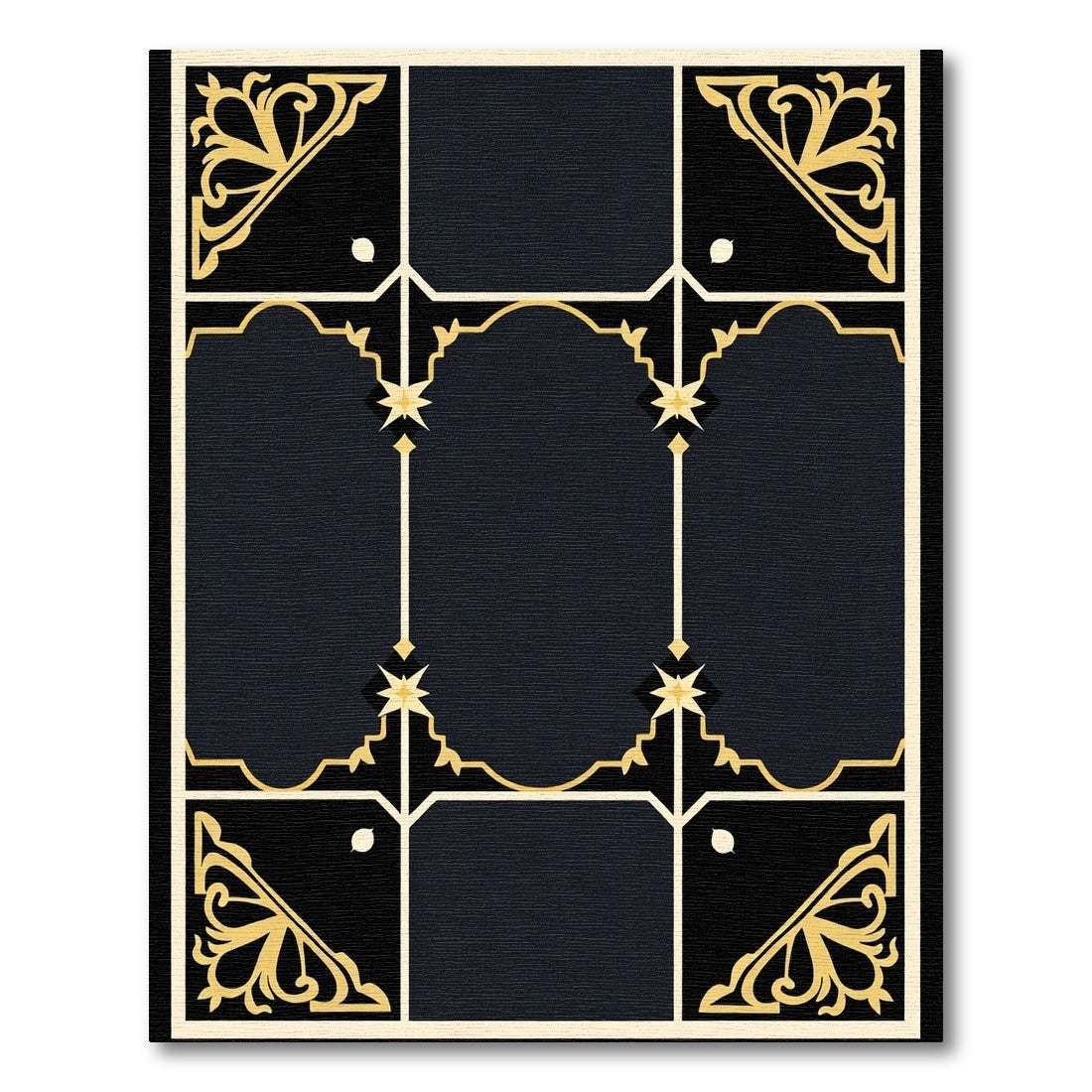 Ornate Black and Gold Arabesque Rug