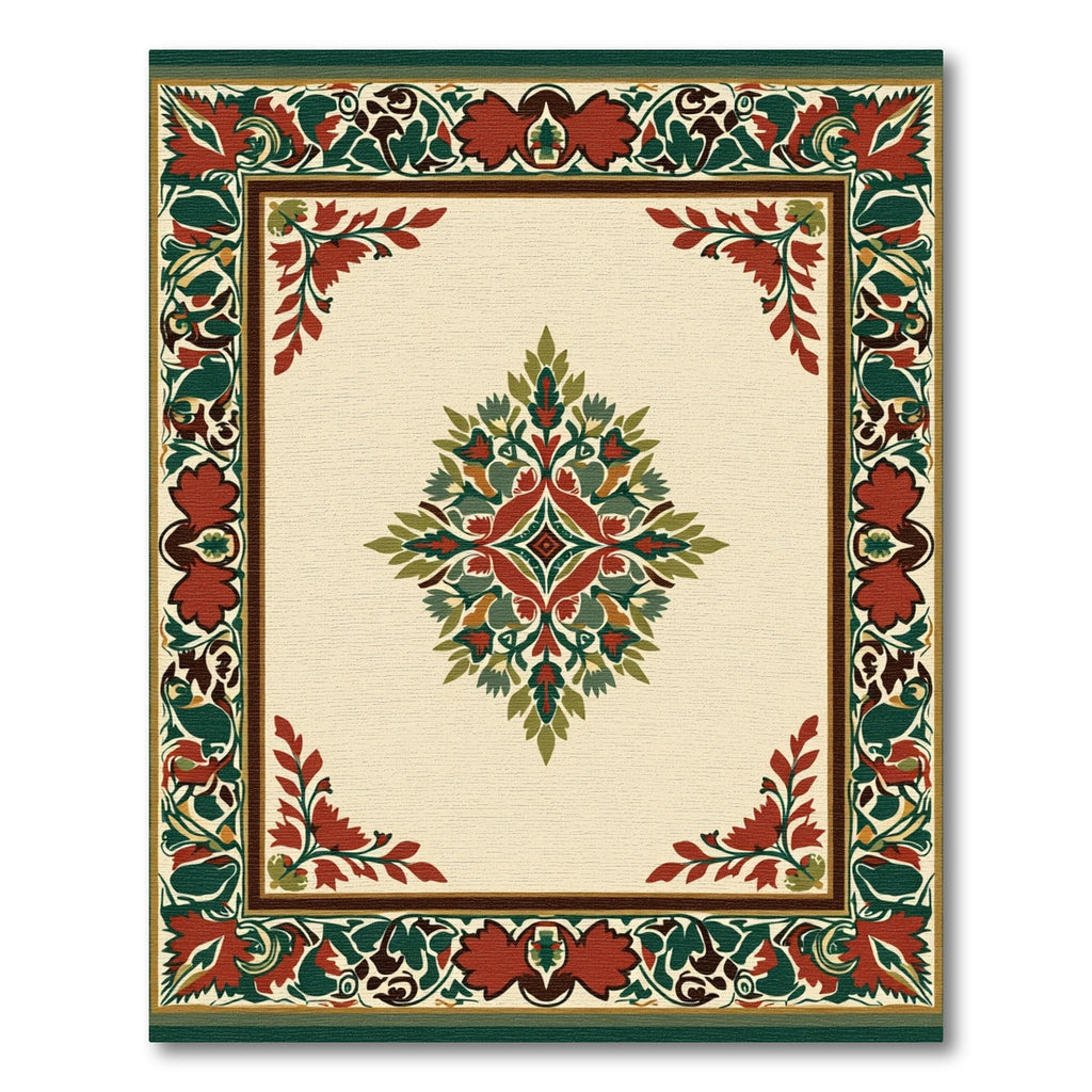 Crimson Green Floral Mandalas Rug