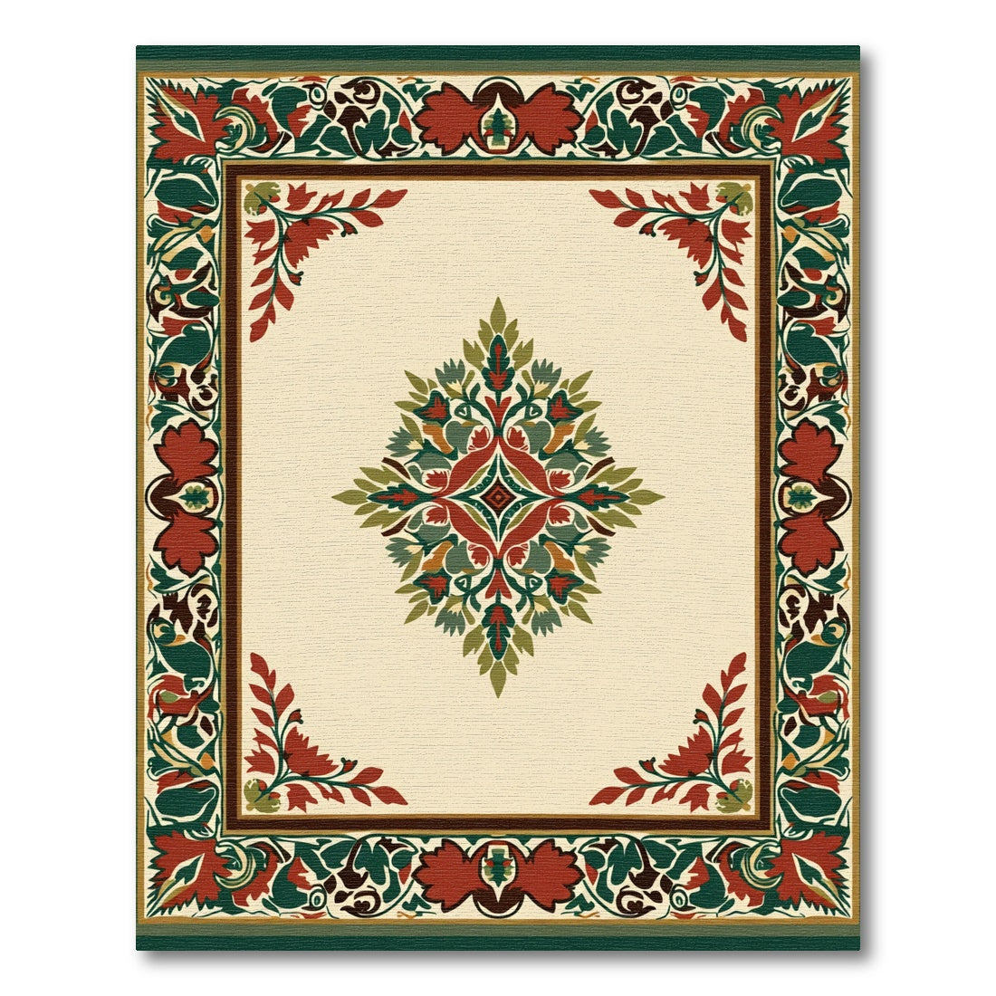Crimson Green Floral Mandalas Rug
