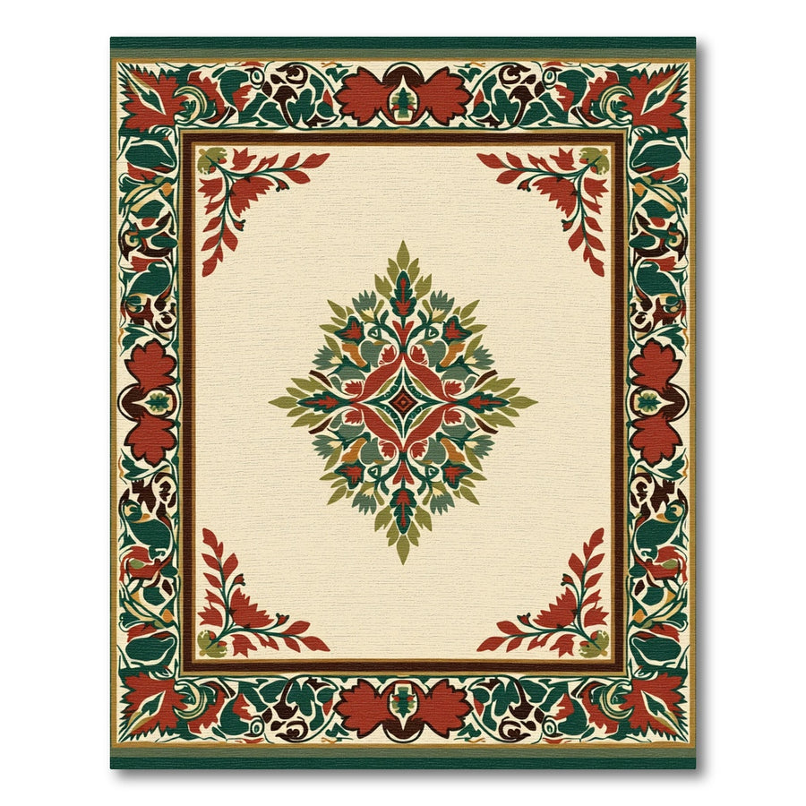 Crimson Green Floral Mandalas Rug