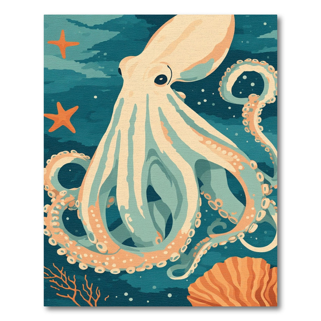 Creamy Peach Octopus Coral Scene Rug