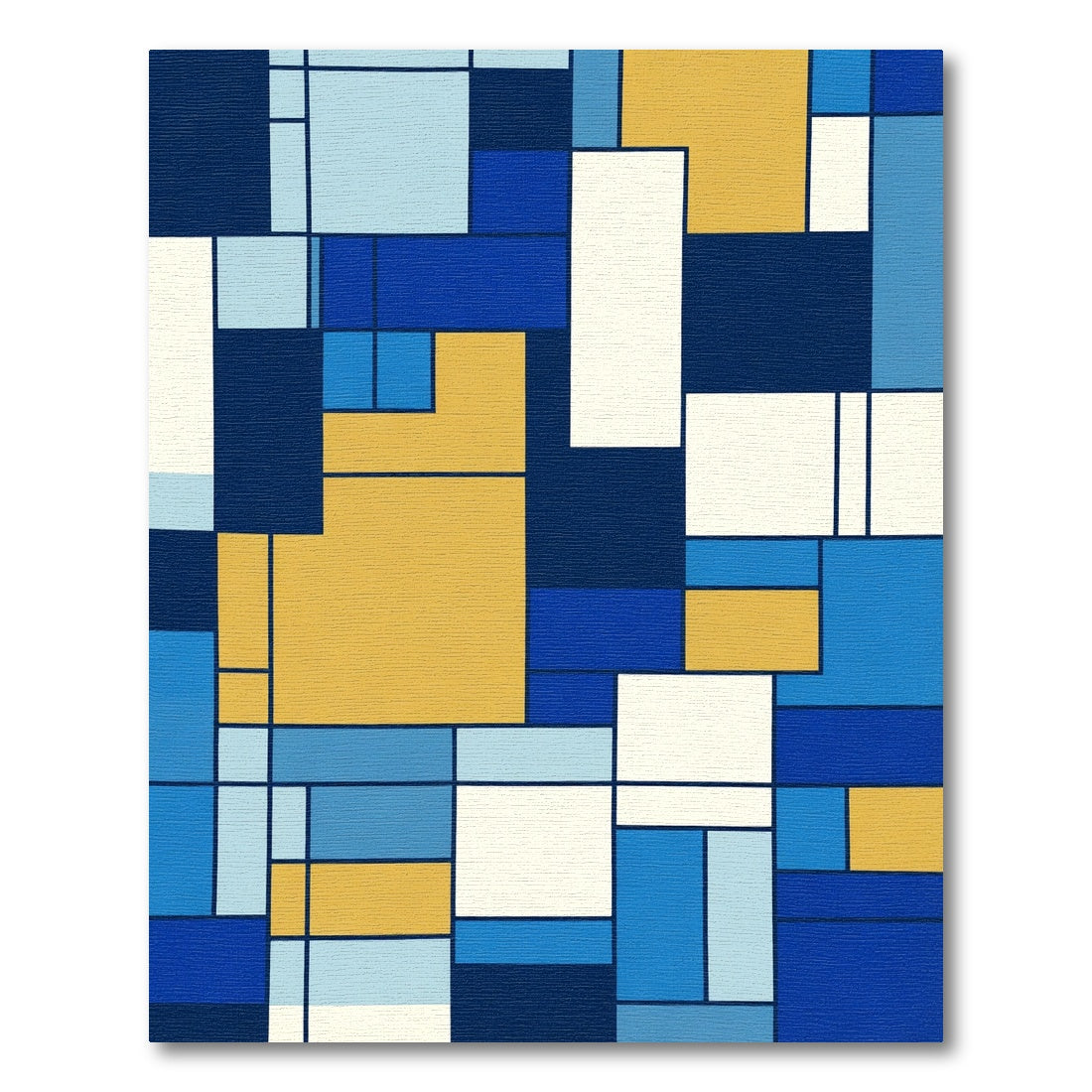 Blue Yellow Abstract Geometric Blocks Rug