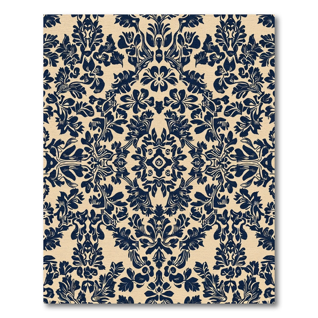 Navy Symmetrical Floral Damask Rug