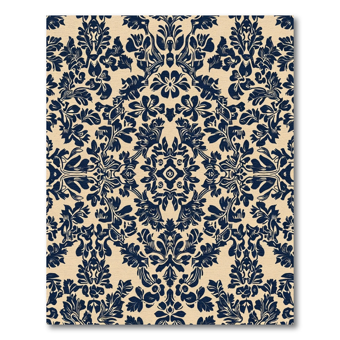 Navy Symmetrical Floral Damask Rug