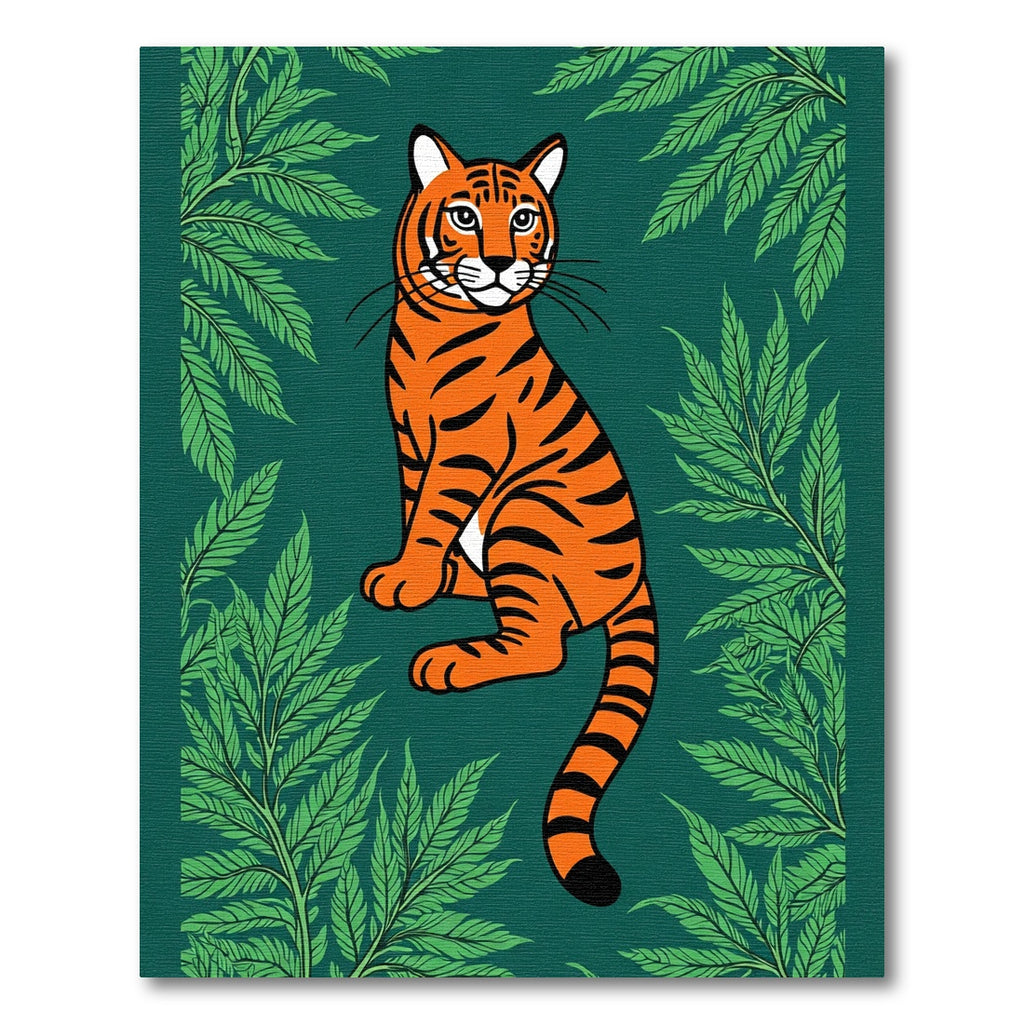 Orange Tiger Among Green Ferns Rug