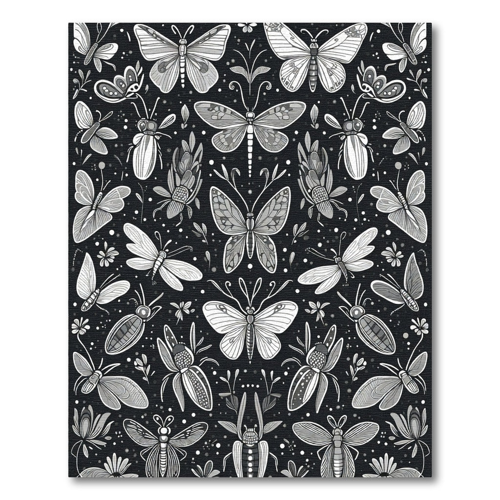 Monochromatic Butterfly And Insect Assemblage Rug