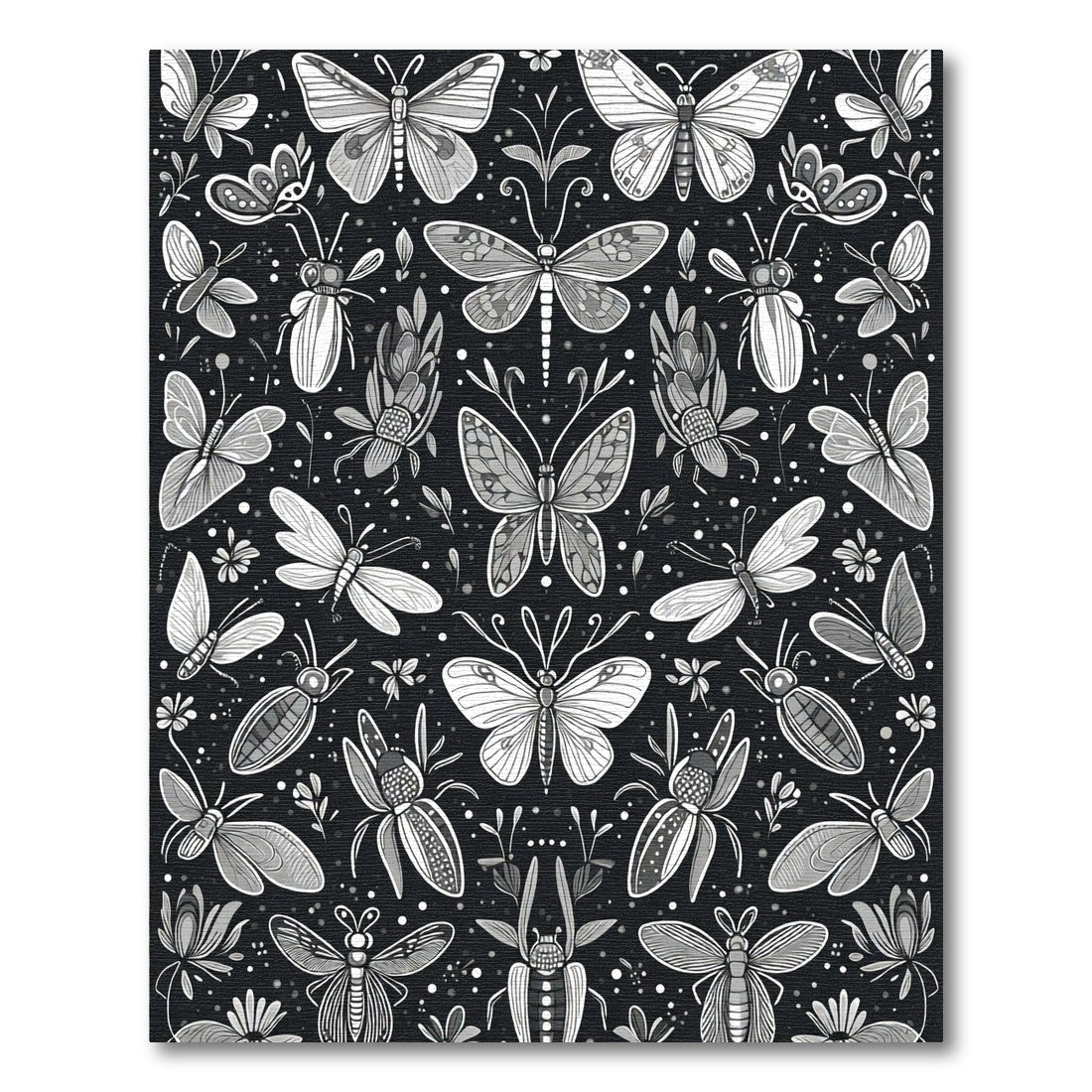 Monochromatic Butterfly And Insect Assemblage Rug