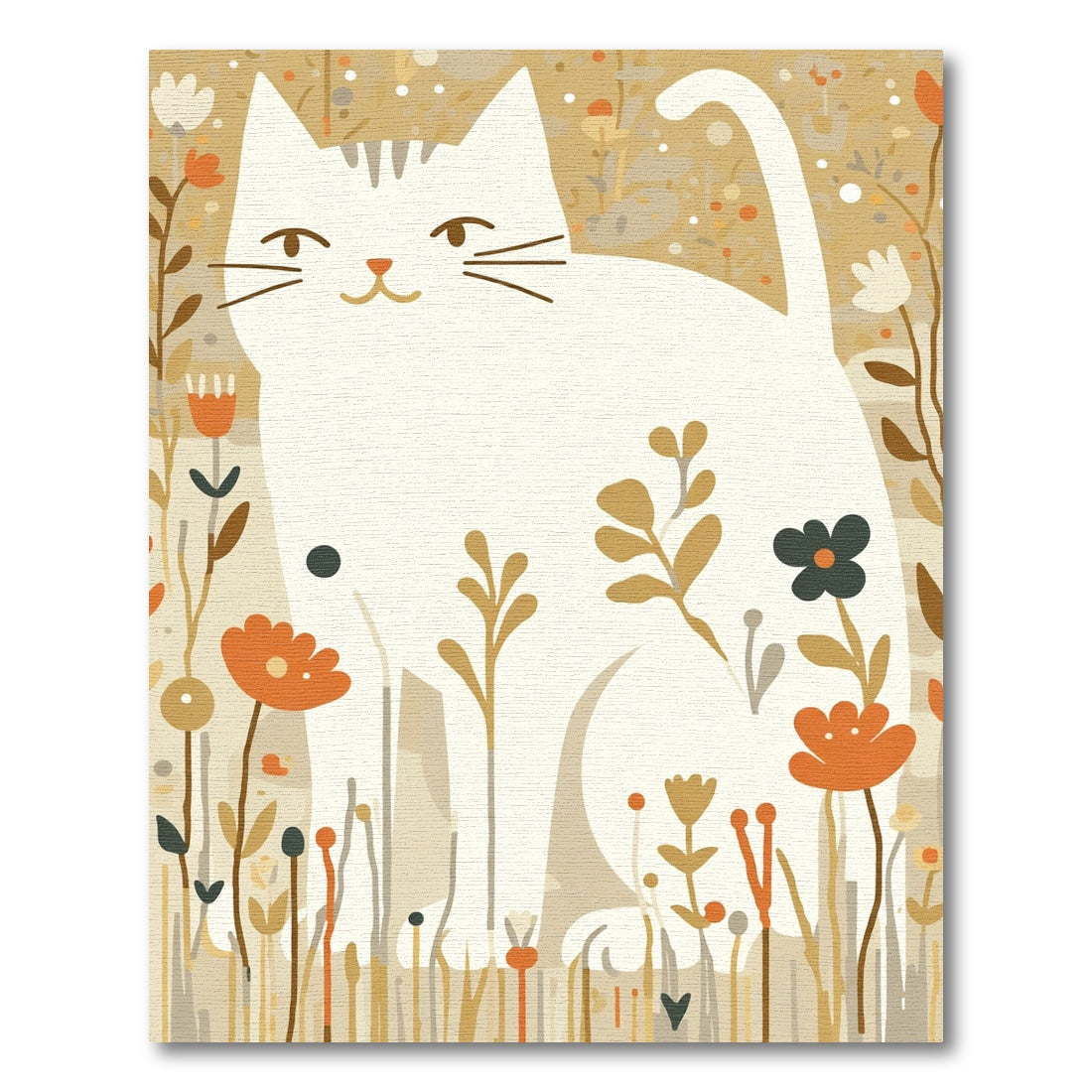 Cute White Cat and Floral Meadow Rug