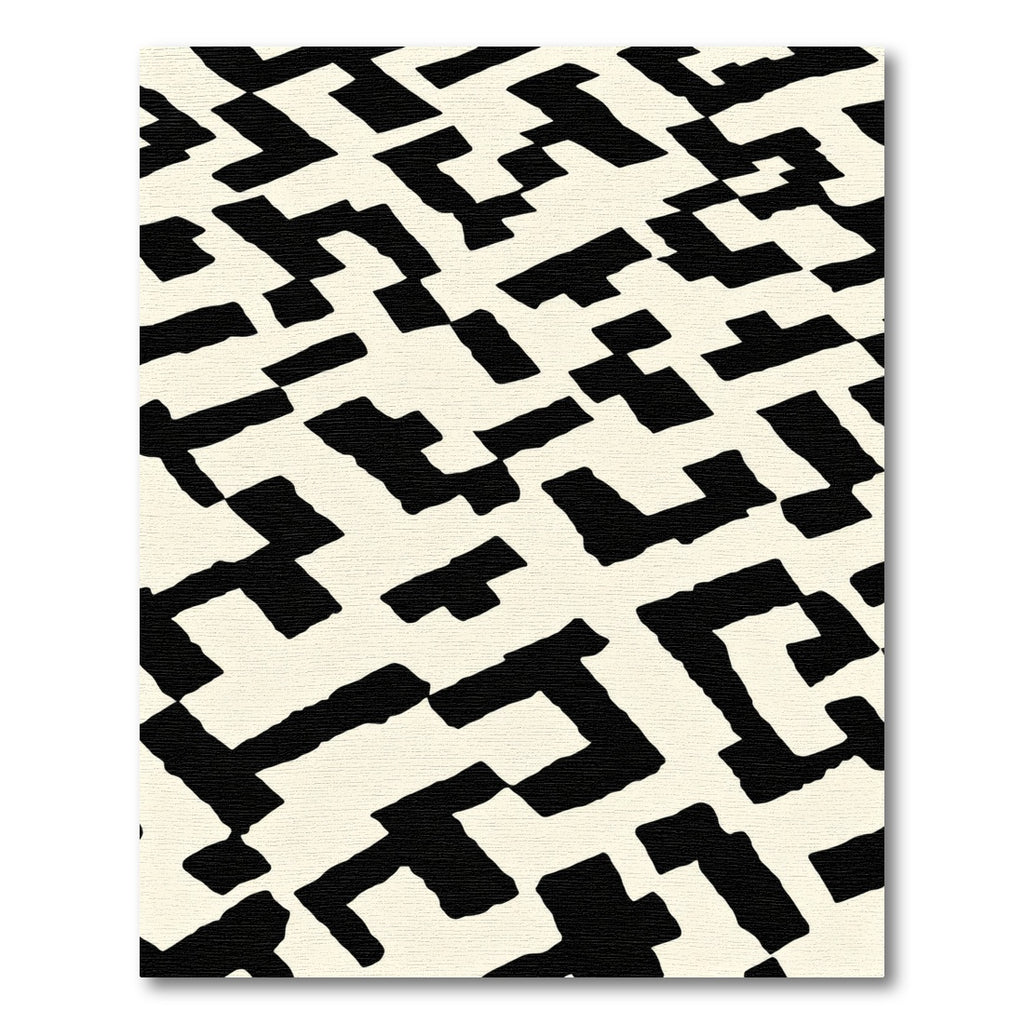 Black White Abstract Geometric Maze Rug