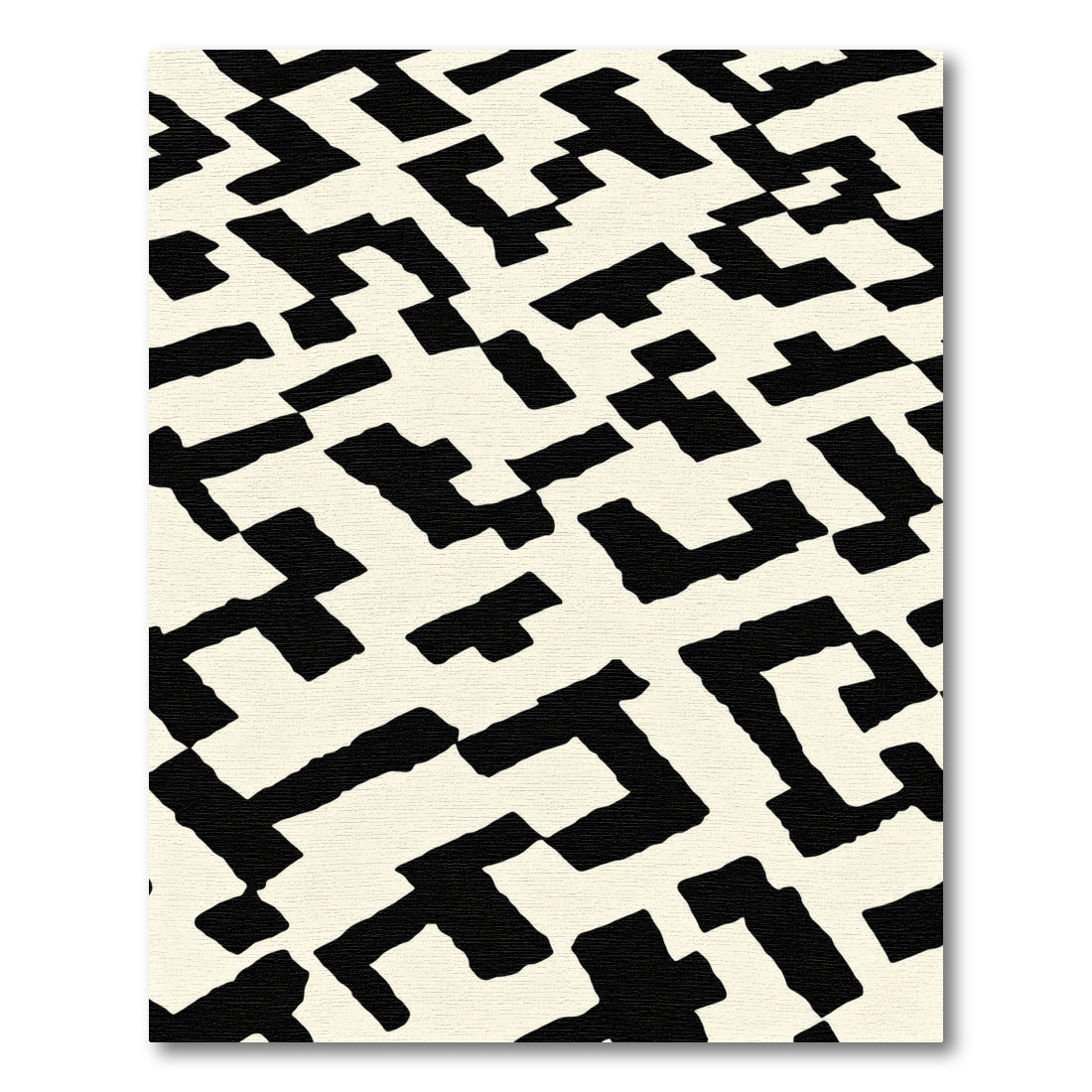 Black White Abstract Geometric Maze Rug