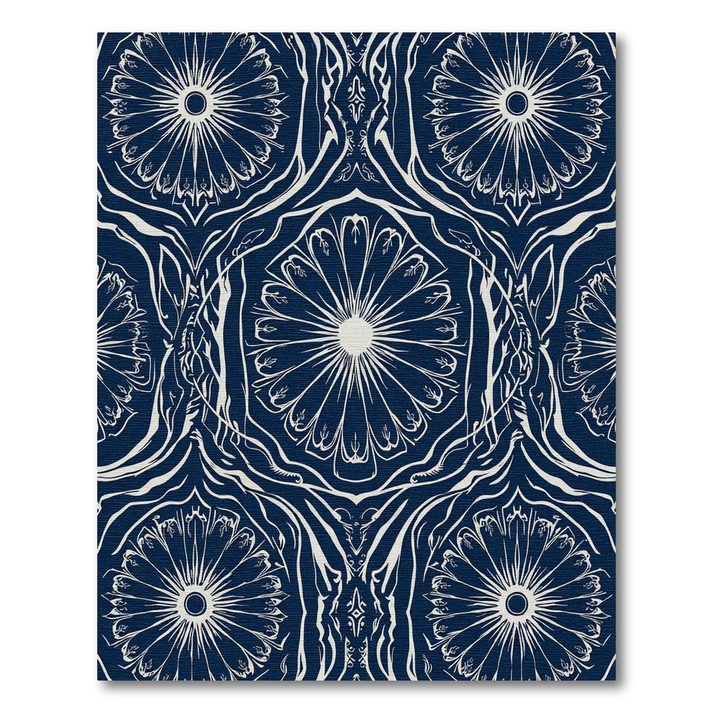 Navy Cream Sunburst Mandala Art Rug