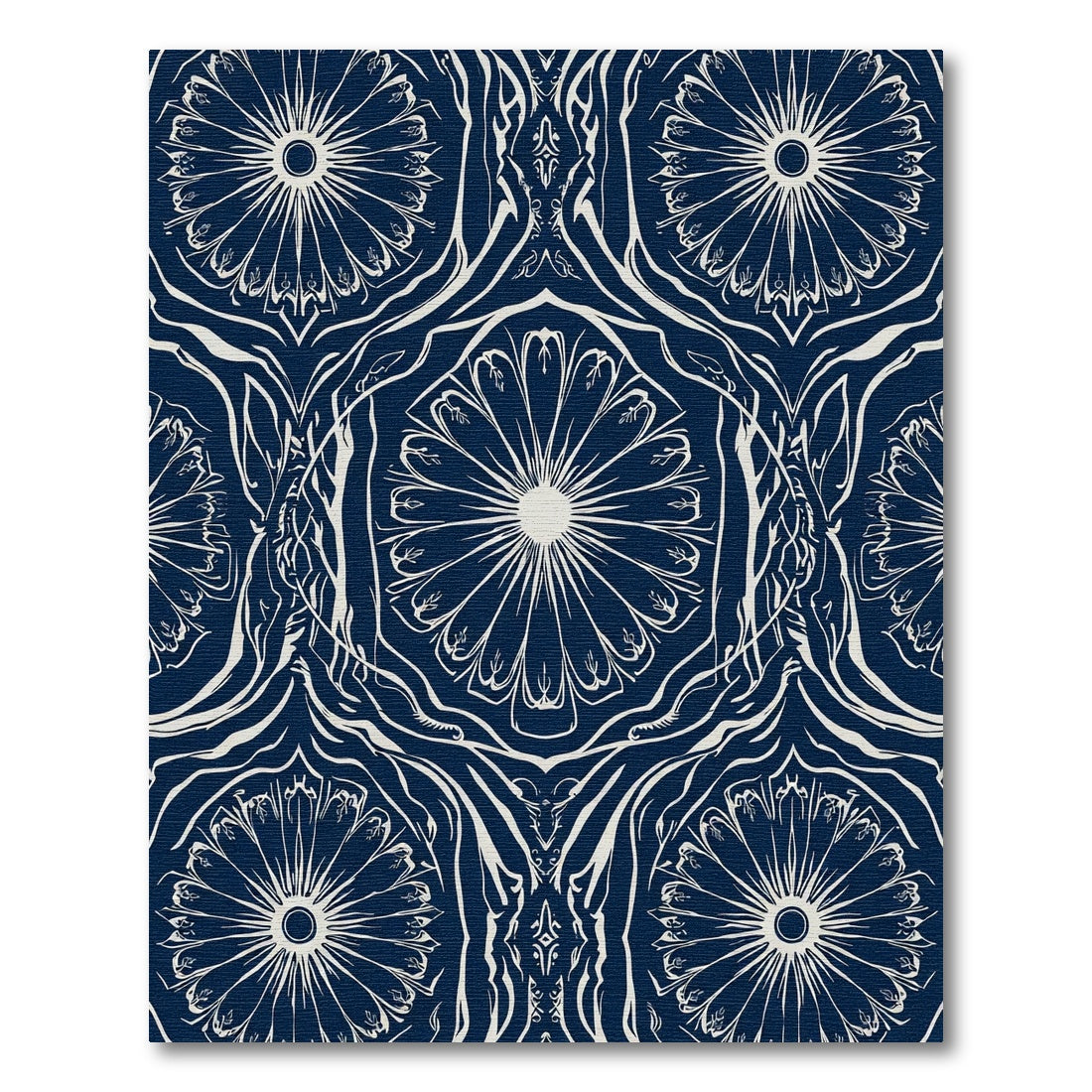 Navy Cream Sunburst Mandala Art Rug