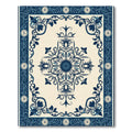 Navy Blue Floral Medallion Border Rug