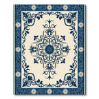 Navy Blue Floral Medallion Border Rug