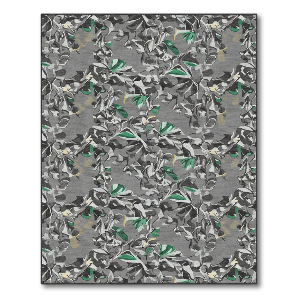 Gray Green Botanical Floral Swirl Rug