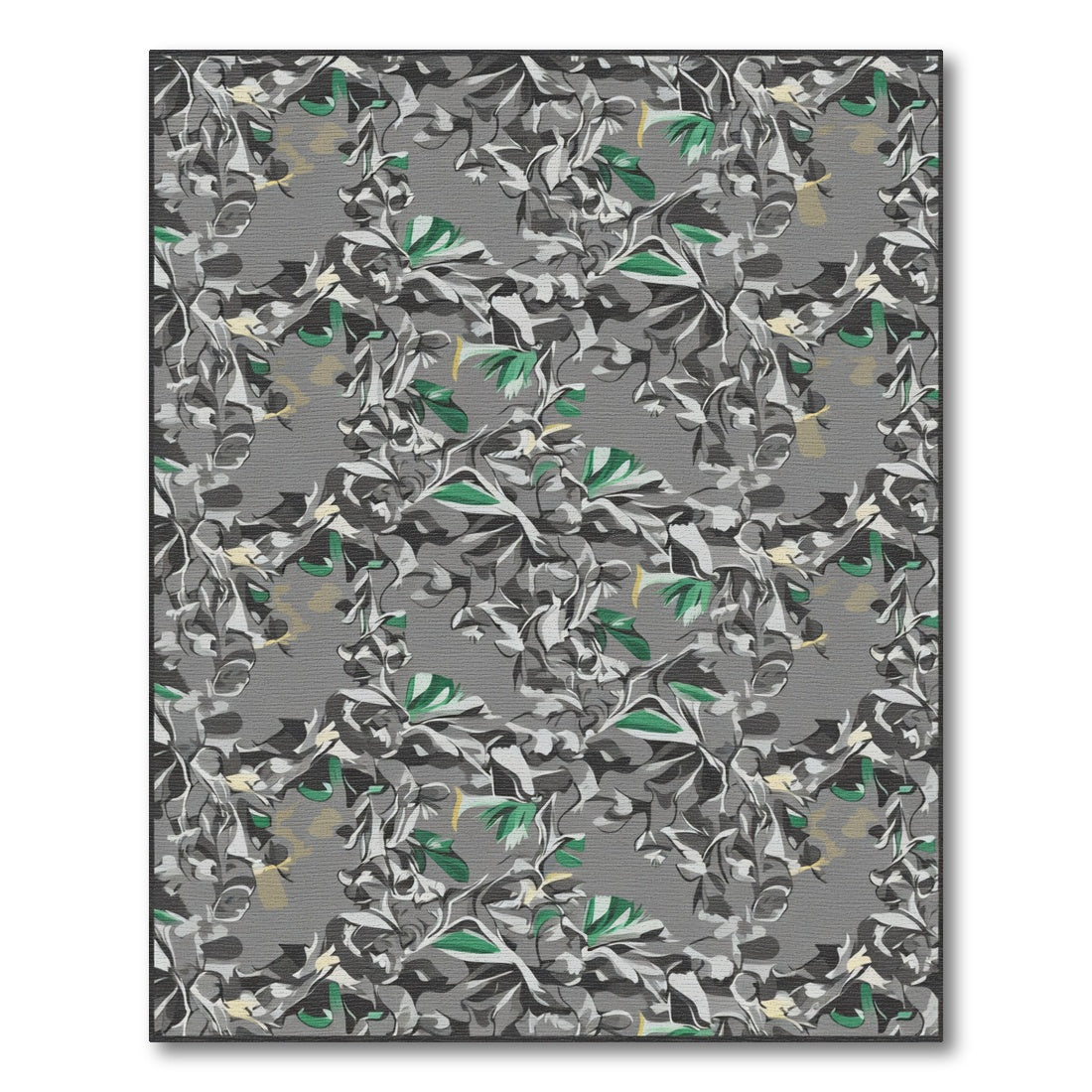 Gray Green Botanical Floral Swirl Rug
